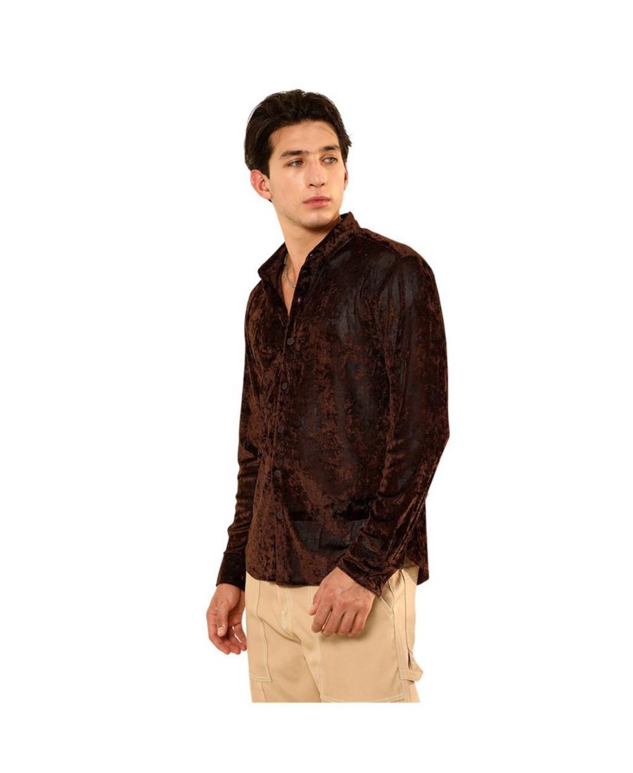 

Мужская рубашка из однотонного бархата шоколадно-коричневого цвета Campus Sutra, Brown