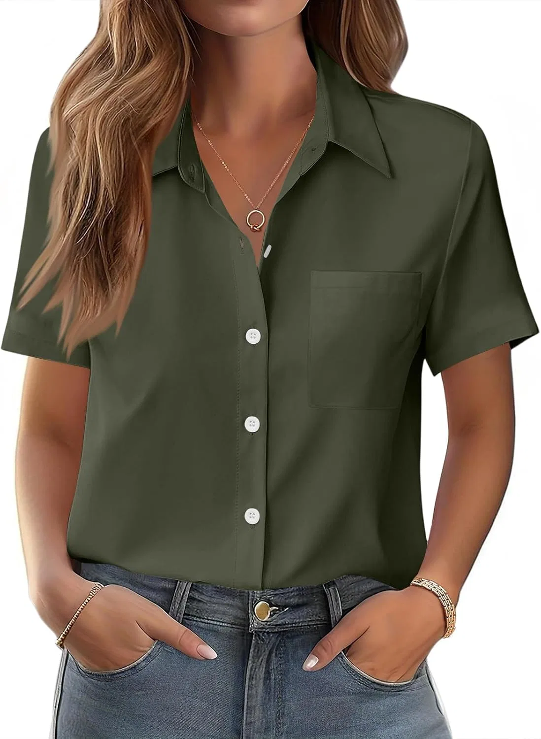 Блуза с принтом, Women's 2026 Fashion, Army Green — фото 2
