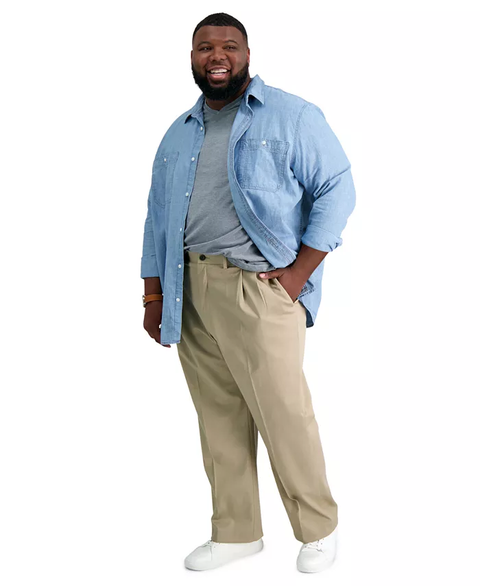 

Мужские брюки классического кроя Big & Tall Premium No Iron Khaki со складками, скрытой эластичной резинкой на талии Haggar, коричневый/бежевый