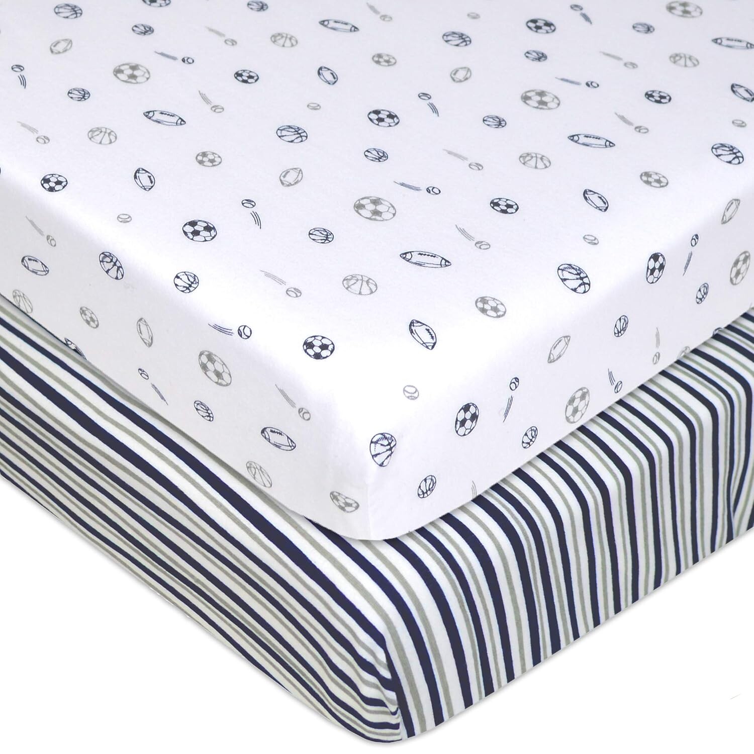 

Комплект из 2 мини-простынь для детской кроватки American Baby Company размером 24 x 38 дюймов, Navy/Grey Stripes/Sports