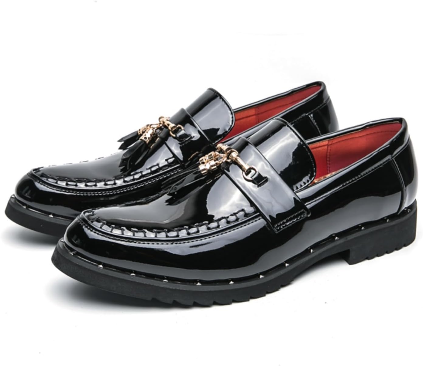 

Мужские лоферы из лакированной кожи с металлической пряжкой, стильные формальные туфли без шнурков, блестящий узор, подходят для повседневных вечеринок, свадеб, танцев Aokisx, черный