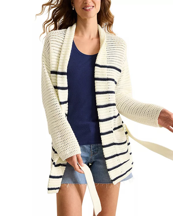 

Кардиган в полоску, связанный крючком. Tommy Bahama, белый