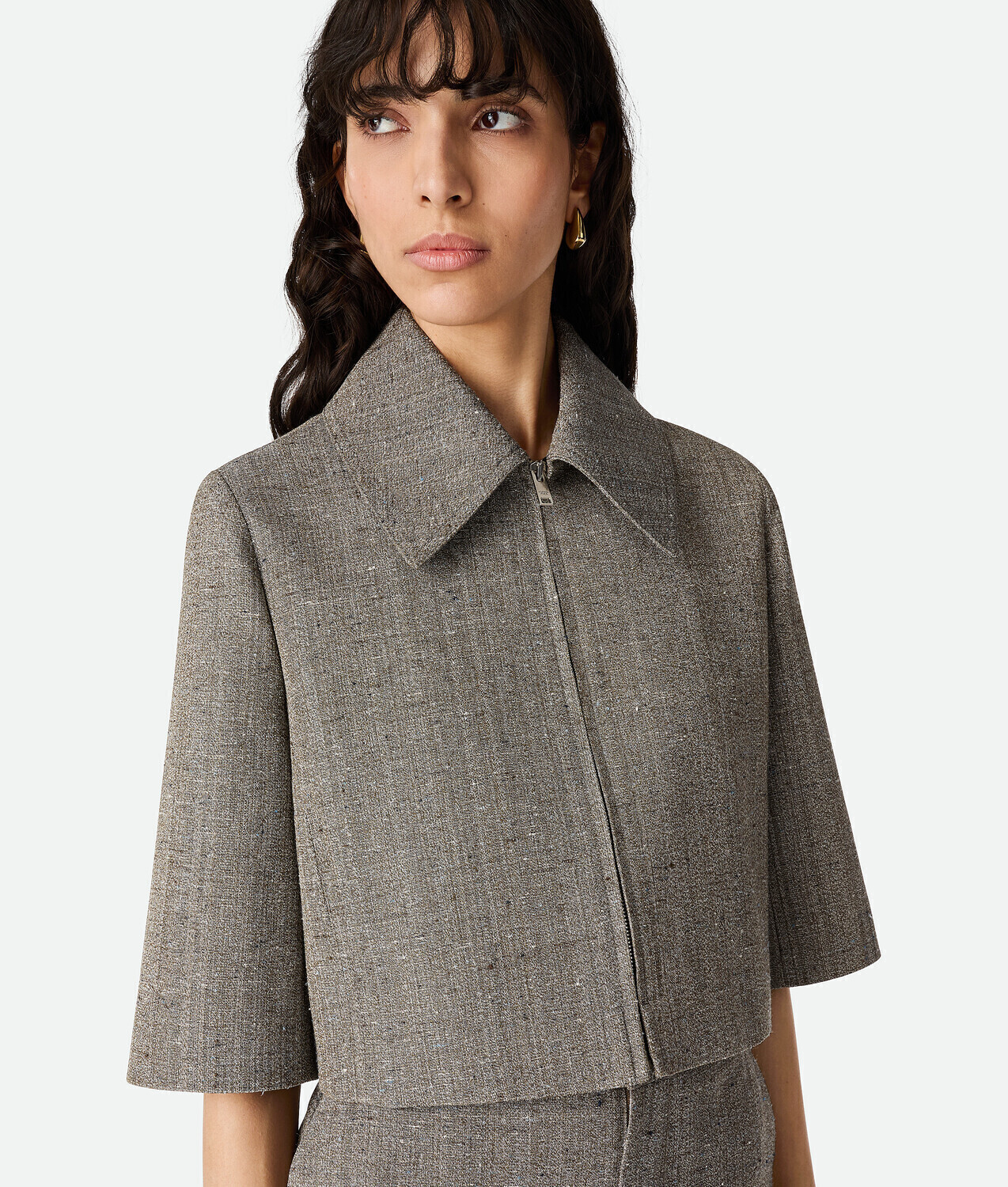 Viscose and silk jacket BOTTEGA VENETA, синий/белый/коричневый — фото 4