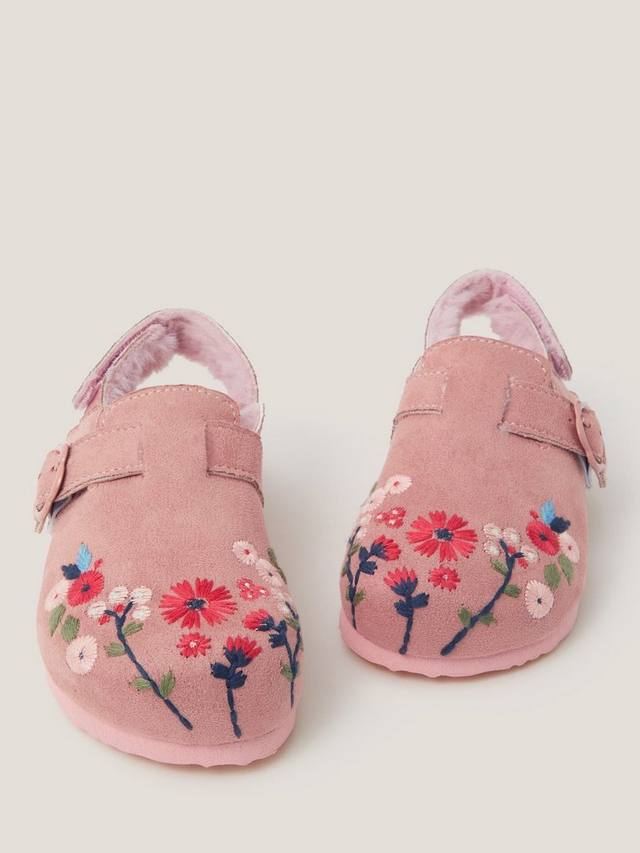 Детские клоги с искусственным мехом и цветочной вышивкой Monsoon, Pink — фото 3