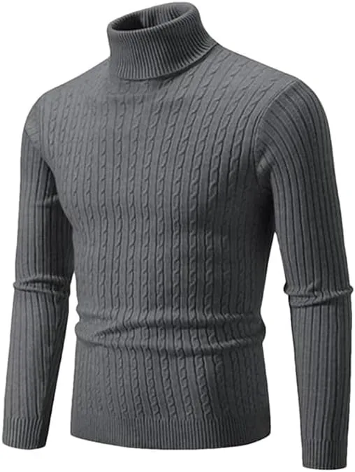 

Мужской свитер с высоким воротником, однотонный, Slim Fit