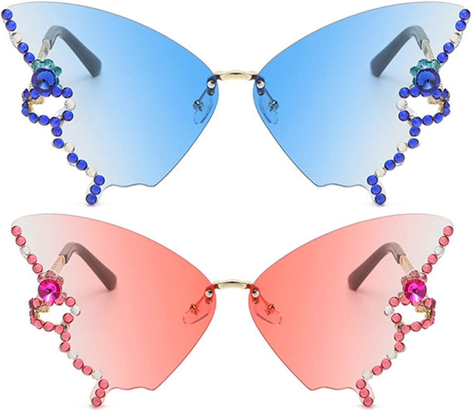 

Женские солнцезащитные очки Helena в форме бабочки с бриллиантовой оправой, без оправы, с защитой от УФ-излучения, для вождения, рыбалки, походов и активного отдыха, Pink+blue