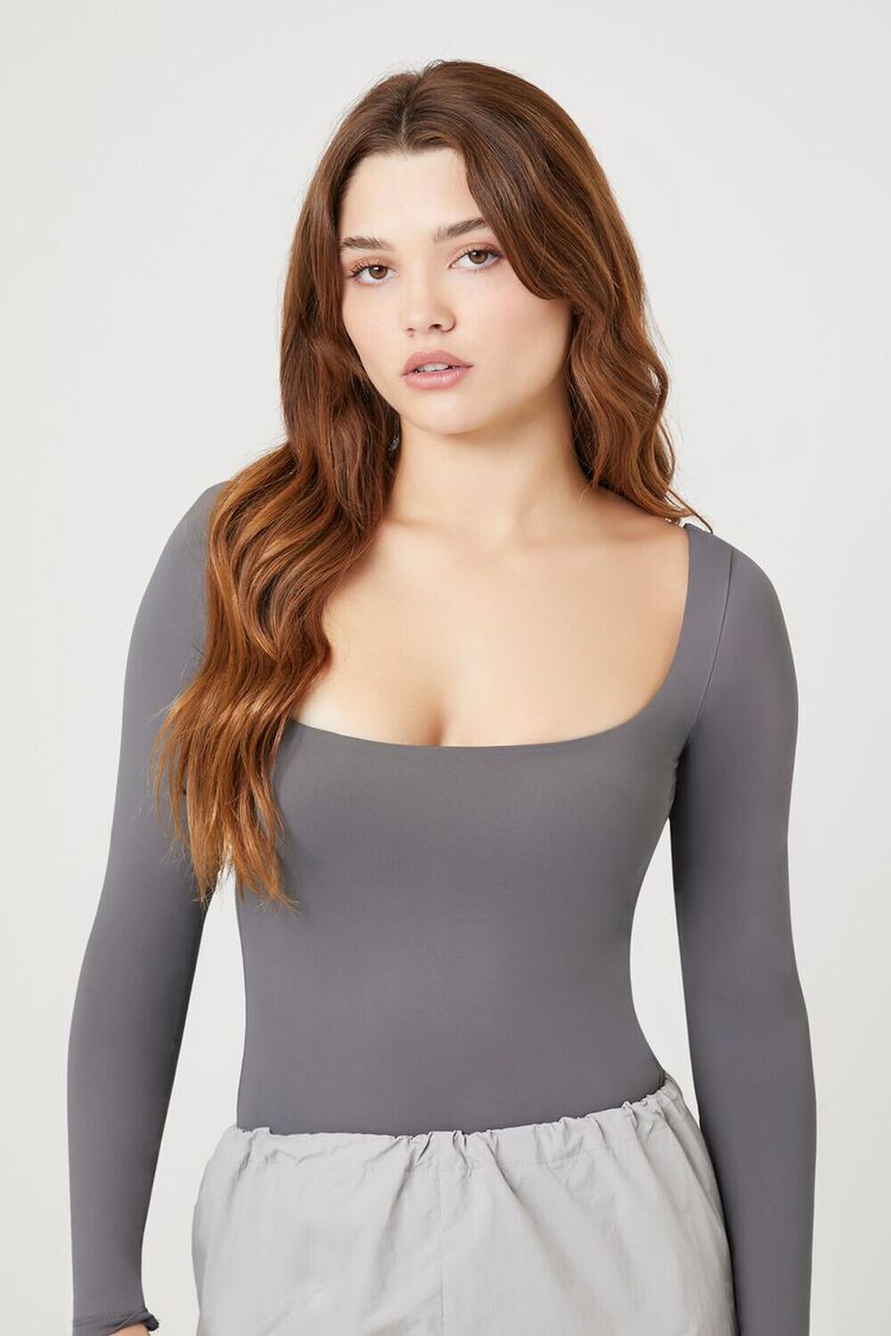 

Боди с длинными рукавами Forever 21, угольный