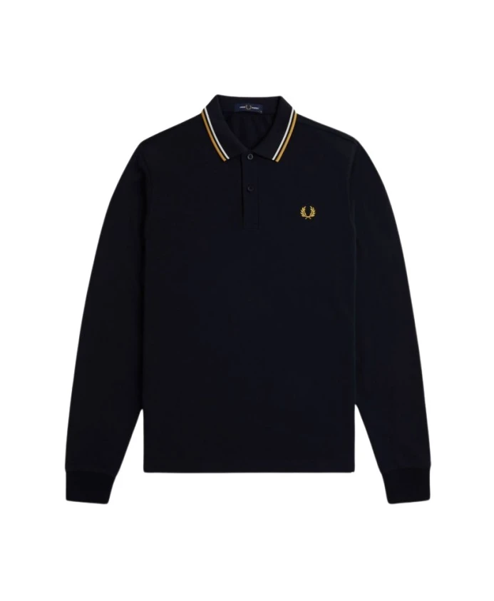 

Рубашка-Поло с длинными рукавами и полосатым подолом Fred Perry, синий