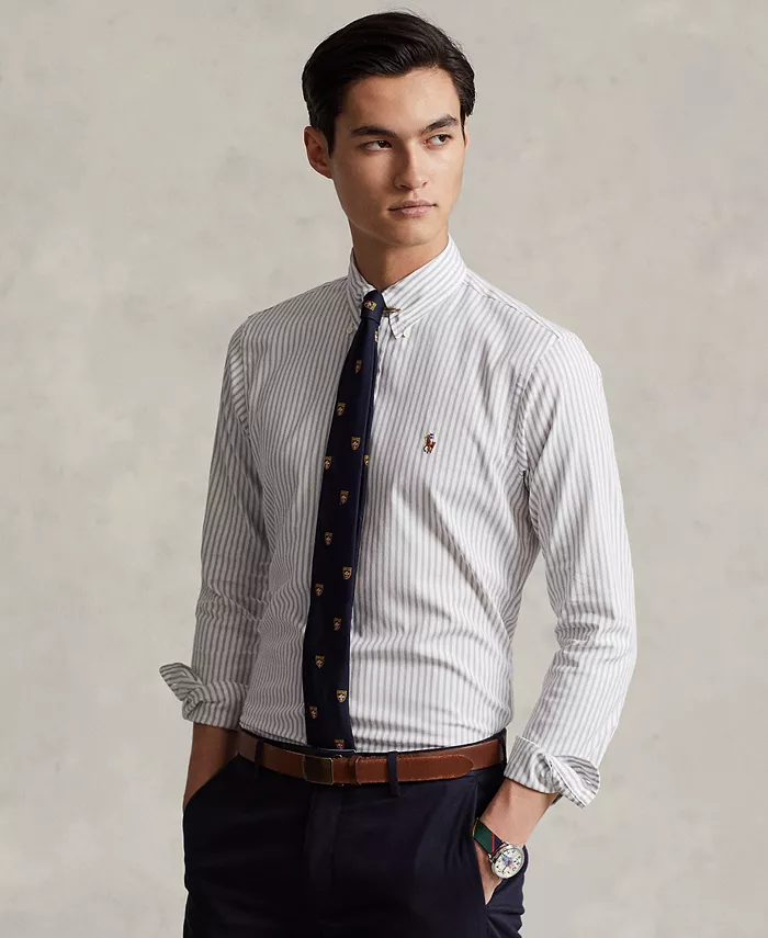 

Мужская классическая полосатая растягивающаяся рубашка Oxford Polo Ralph Lauren, серый