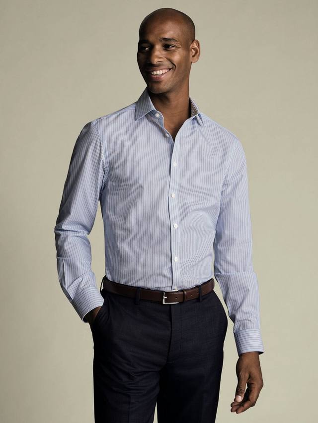 

Рубашка Slim Fit Non-Iron Burlington Weave Stripe из хлопка Charles Tyrwhitt, Mid Blue