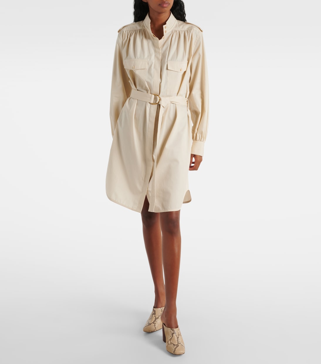Мюли из кожи с эффектом змеиной кожи Ambre Chloé, Misty Beige — фото 2