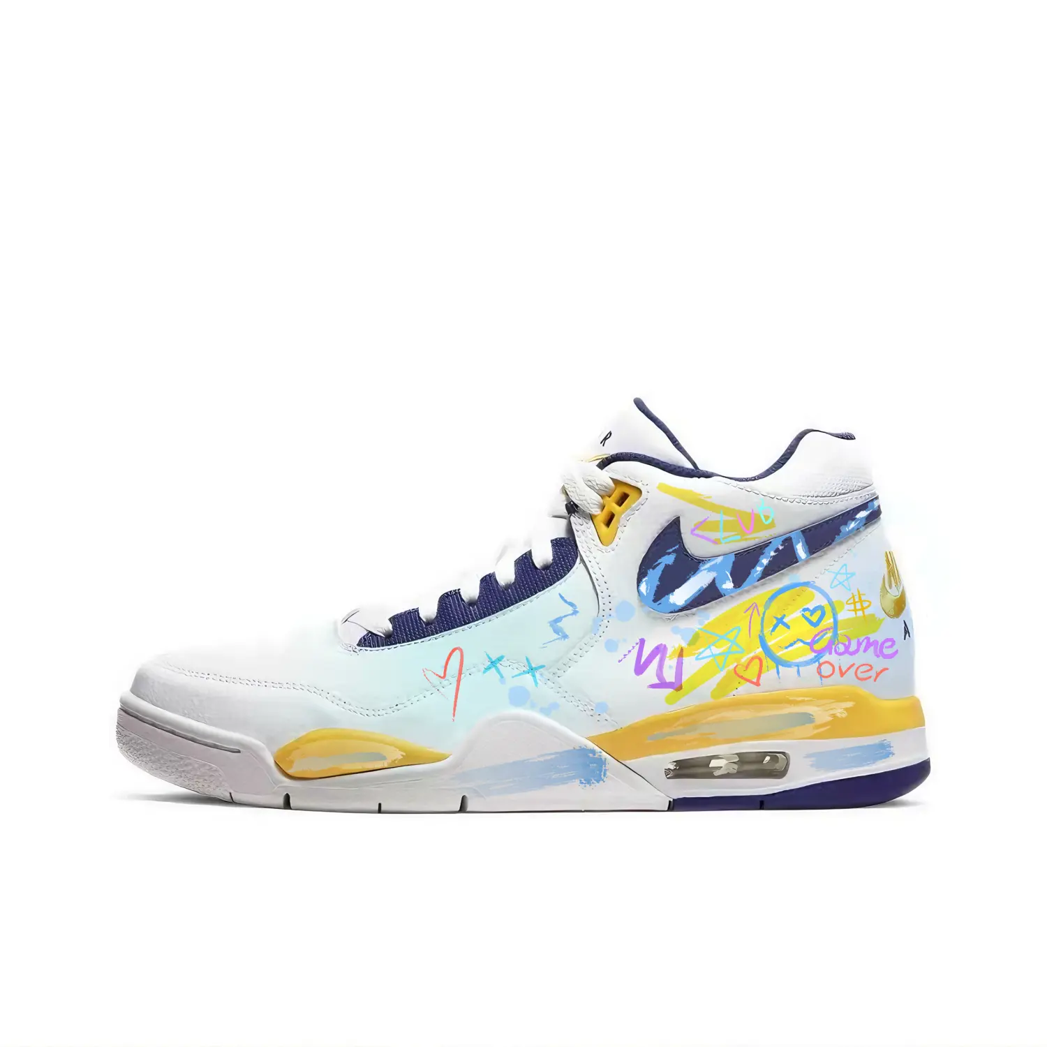 

Nike Кроссовки баскетбольные мужские mid top Legacy Classic Style Vintage желтый белый синий