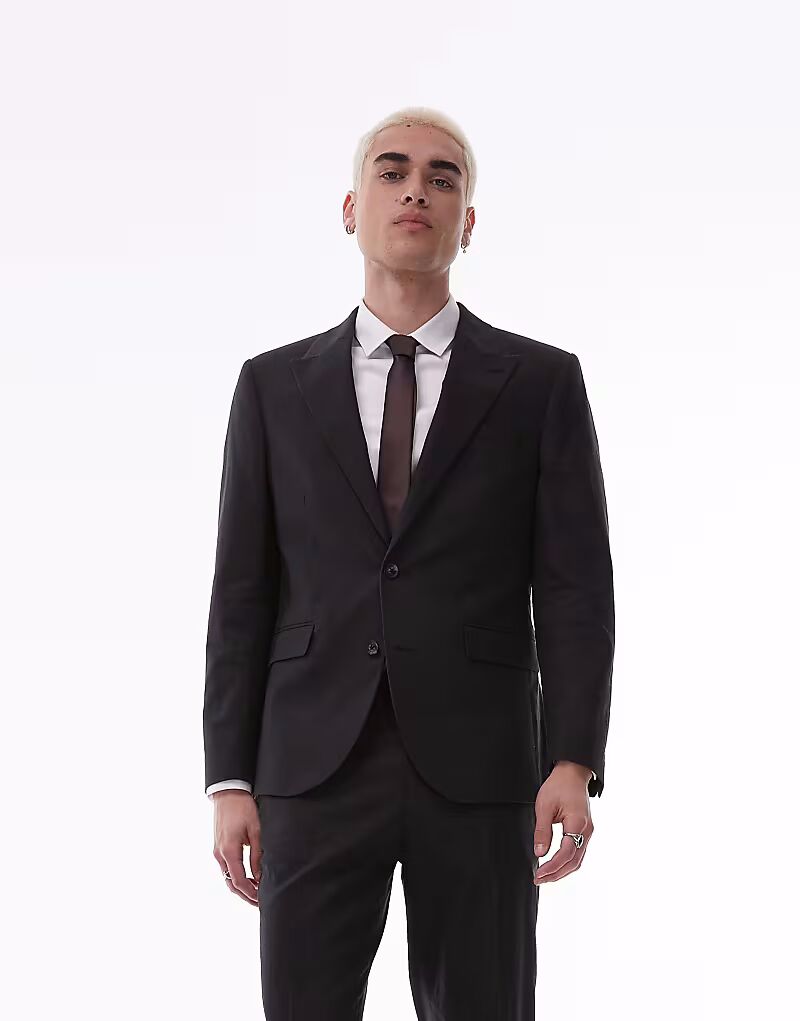 

Однобортный блейзер Topman из льняной смеси черного цвета
