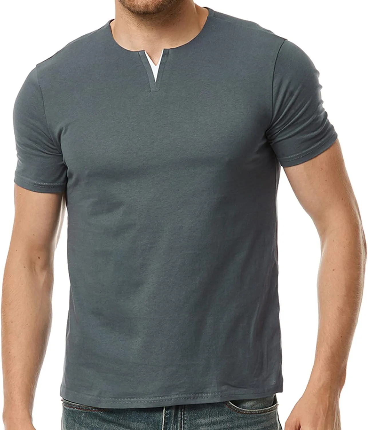 Мужская футболка-поло с коротким рукавом Casual Solid Basic Tee Stretchy Slim Fit — фото 3