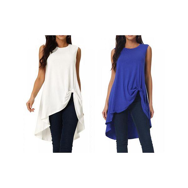 

2 упаковки женских туник с асимметричным подолом без рукавов Inspire Chic, Royal Blue White, Белый, 2 упаковки женских туник с асимметричным подолом без рукавов Inspire Chic, Royal Blue White