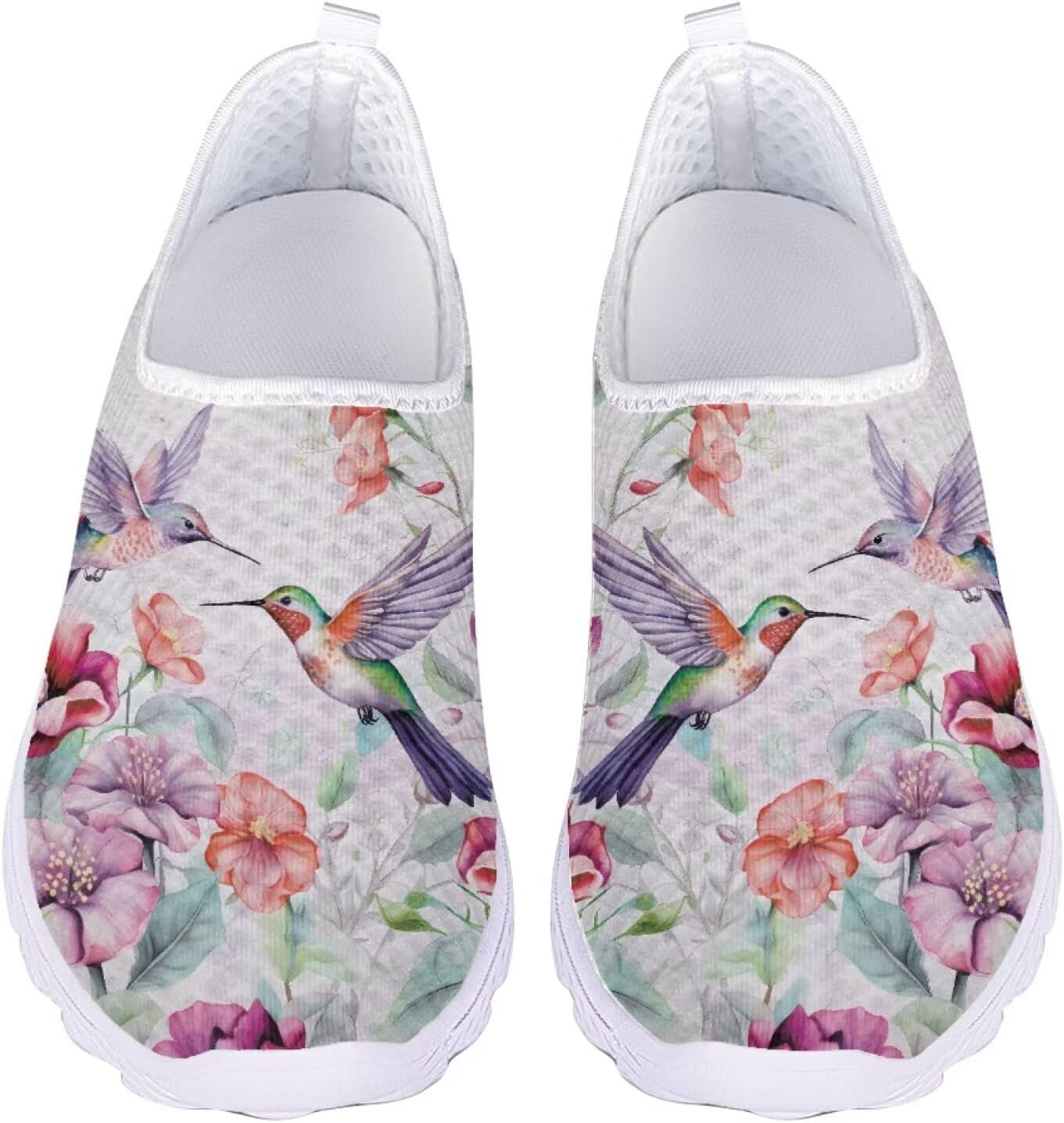 

Кроссовки Jeiento Slip On для женщин и мужчин с широким носком, легкие спортивные кроссовки из сетки, женские мягкие слипоны, Flower Hummingbirds