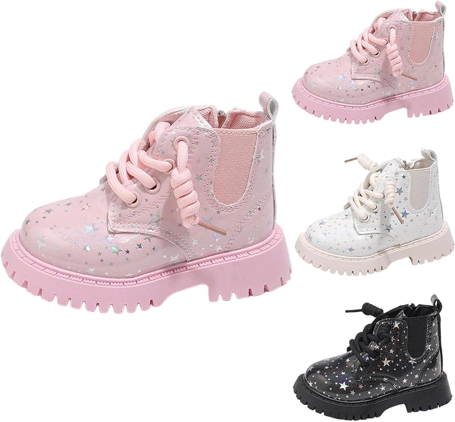 

Детские ботинки для девочек с блестками, шнуровкой, для активного отдыха и походов, легкие, с боковой молнией, для детей от 1 до 6 лет Generic, White