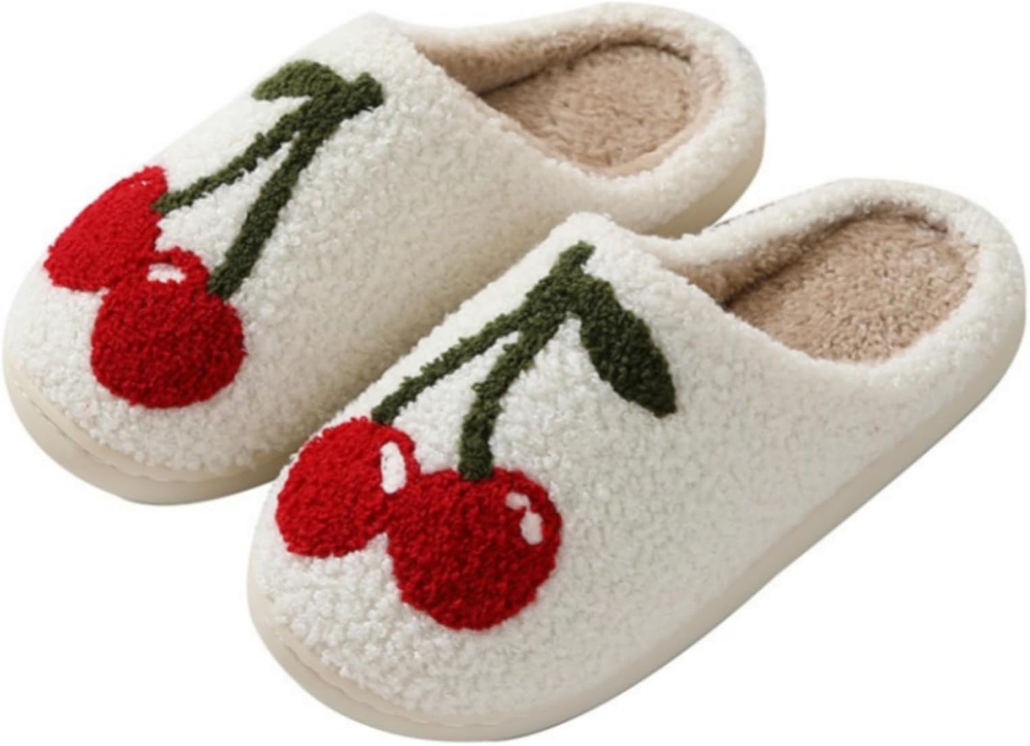 

ELIRAR Милые забавные тапочки с фруктовым рисунком - клубника, персик, вишня, мягкие и удобные, для дома, зимние, для женщин и мужчин, Big Cherry