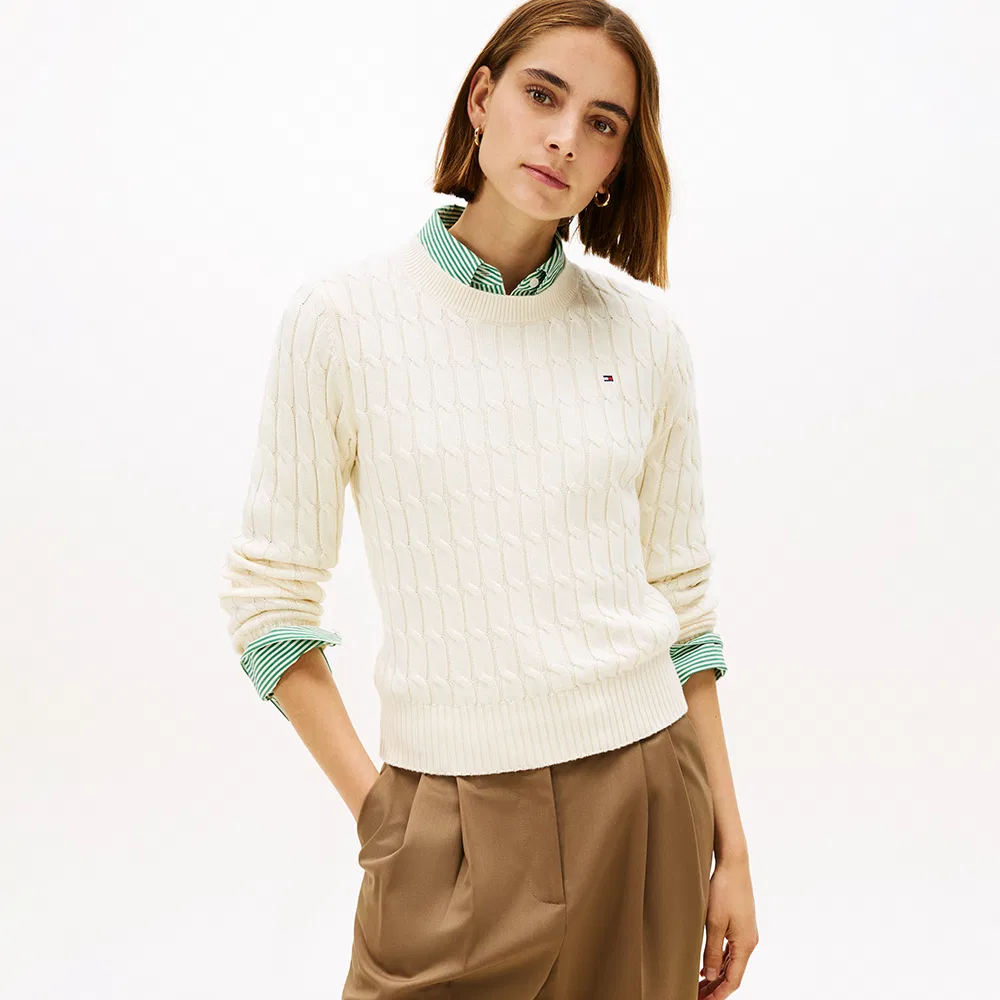 Женский хлопковый джемпер крупной вязки, айвори, от Tommy Hilfiger Women