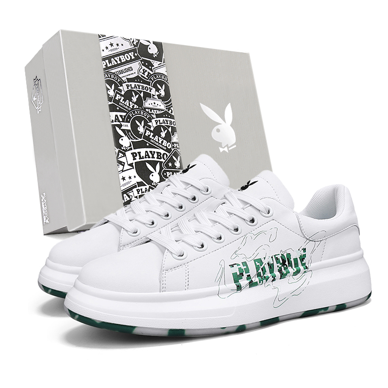 

Playboy Низкие скейтерские кроссовки мужские бело-зеленые, цвет White Green
