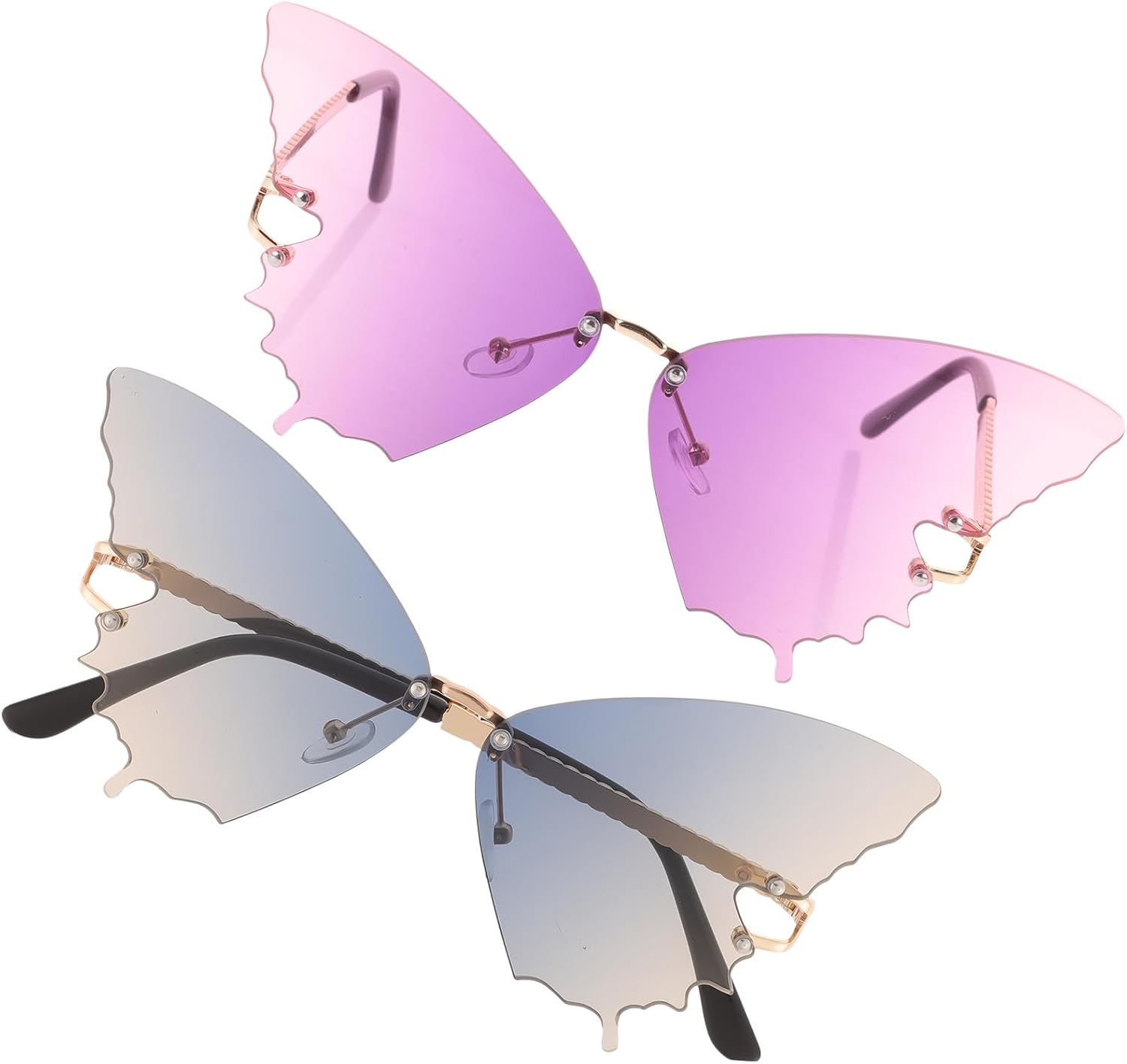

TEHAUX Набор из 2 солнцезащитных очков-бабочек для женщин, большие солнцезащитные очки с градиентными линзами и металлической оправой для вечеринок, пляжные и летние аксессуары для пар, Assorted Color