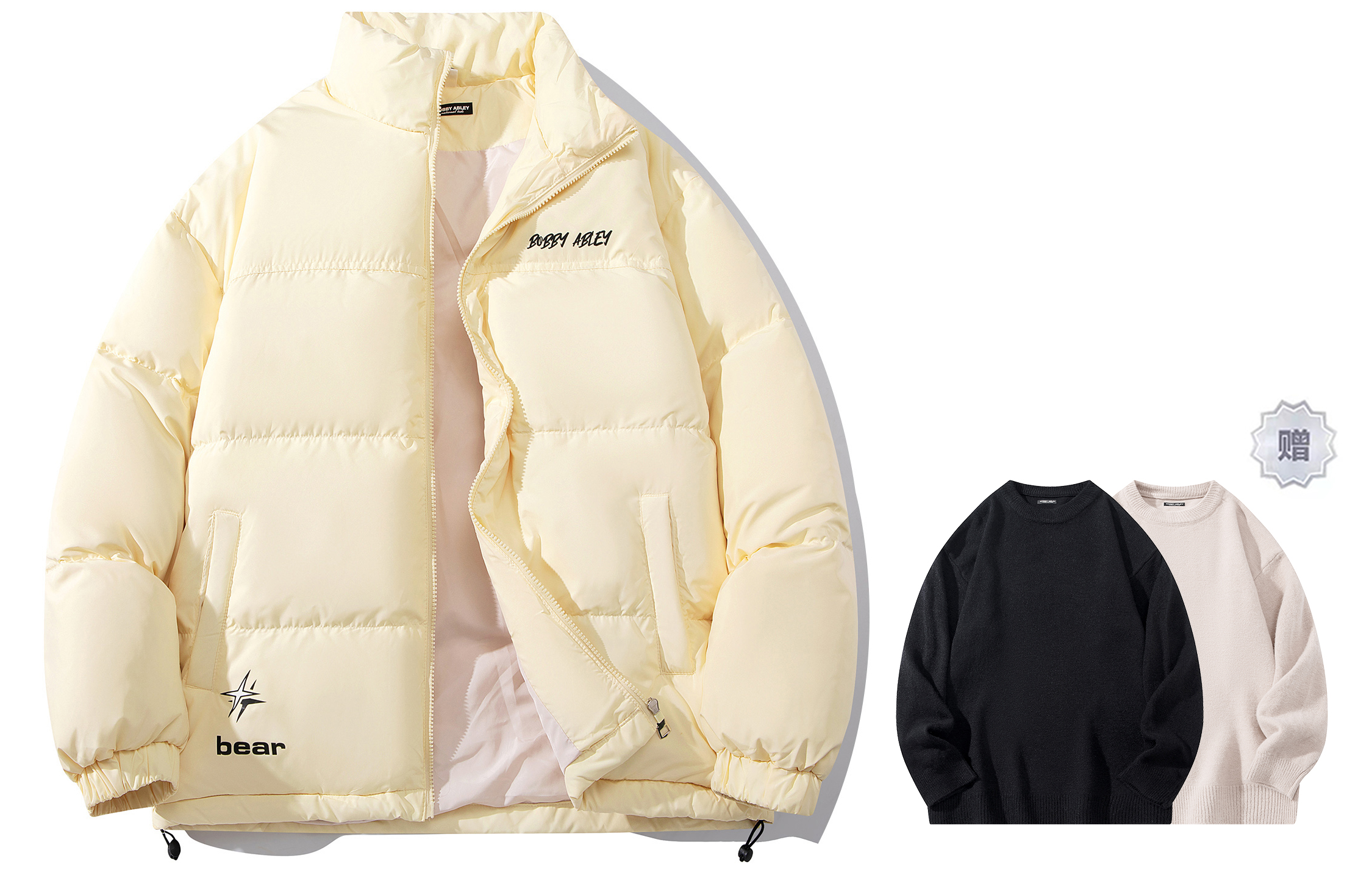 

BOBBY ABLEY Унисекс пуховик, Light Yellow (Free Sweater Included)