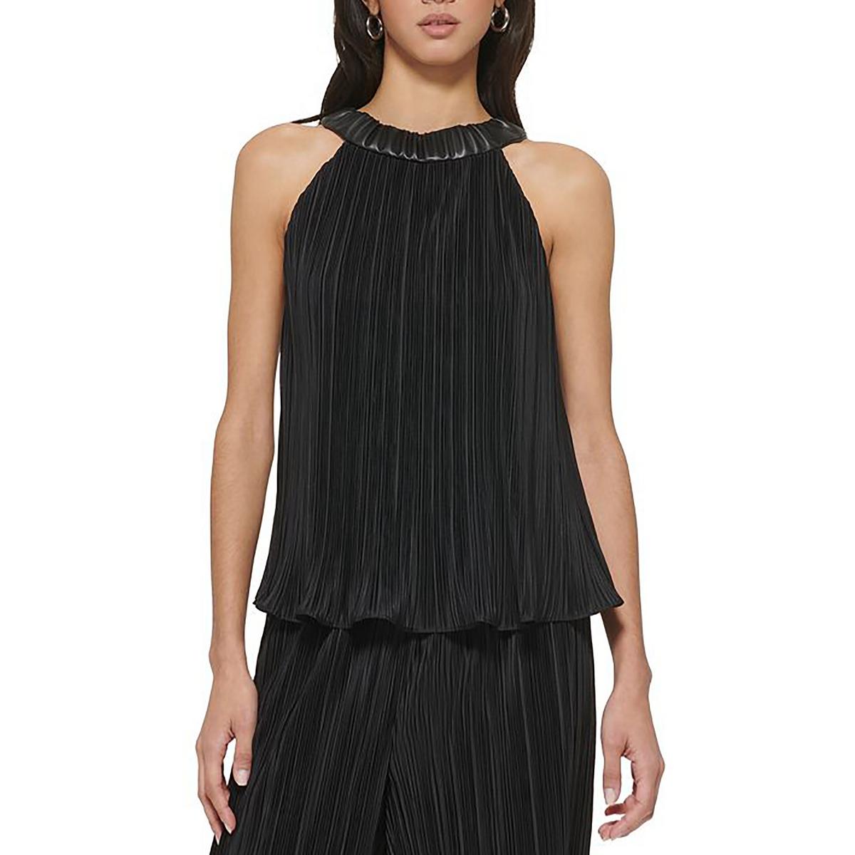 

Женская блузка из искусственной кожи с плиссировкой DKNY, черный