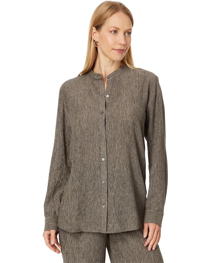 

Рубашка Eileen Fisher Mandarin Collar Shirt, серо-коричневый