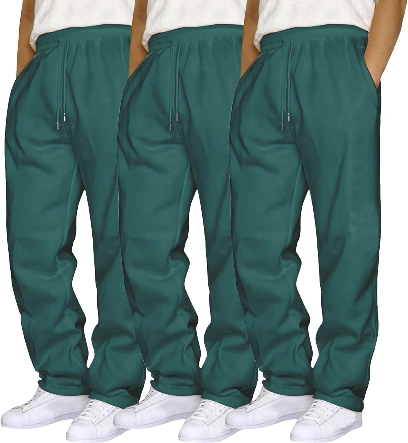 Мужские широкие мешковатые спортивные штаны Casual Tall Active с открытым низом, прямые джоггеры, широкие штаны с открытым низом для йоги Generic, темно-зеленый — фото 2