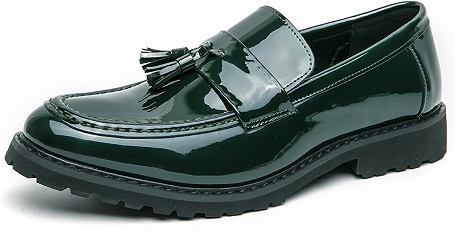 

Мужские лоферы с кисточками из лакированной кожи на высокой подошве с каблуком, противоскользящей подошвой, округлый носок, удобные повседневные и формальные оксфорды Mviobuy, зеленый