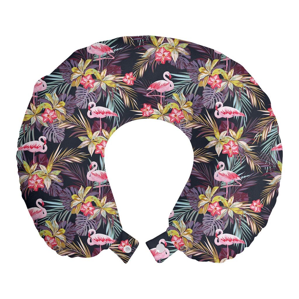 

ABAKUHAUS Palm Tree Travel Pillow Подушка для шеи, Тропическая летняя флора Фламинго, Пенопластовые дорожные принадлежности для самолета и автомобиля, 30x30 см, Разноцветные