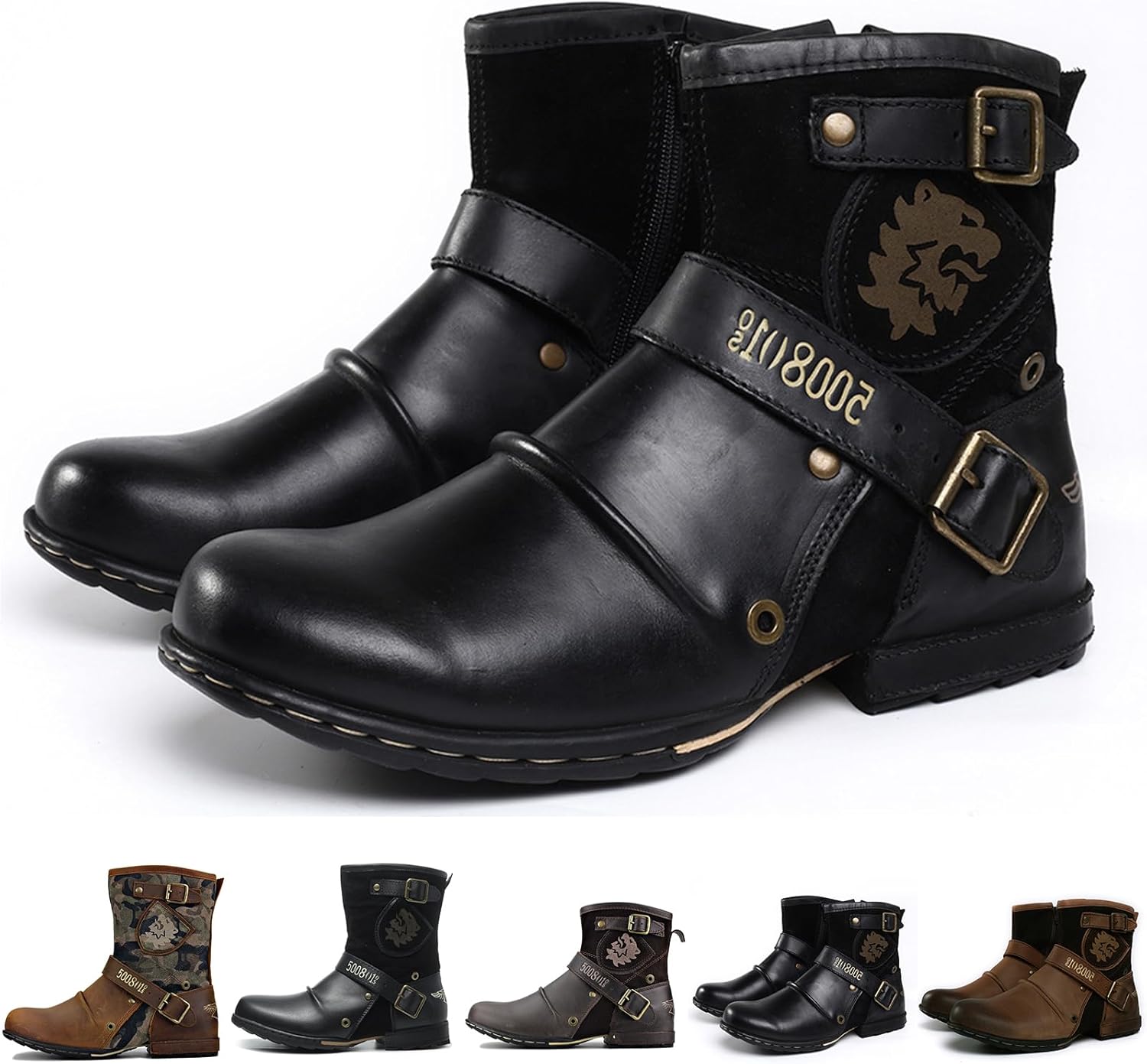 

Мужские байкерские повседневные ботинки 2025 с модной молнией из кожи Gezolligheid, черный