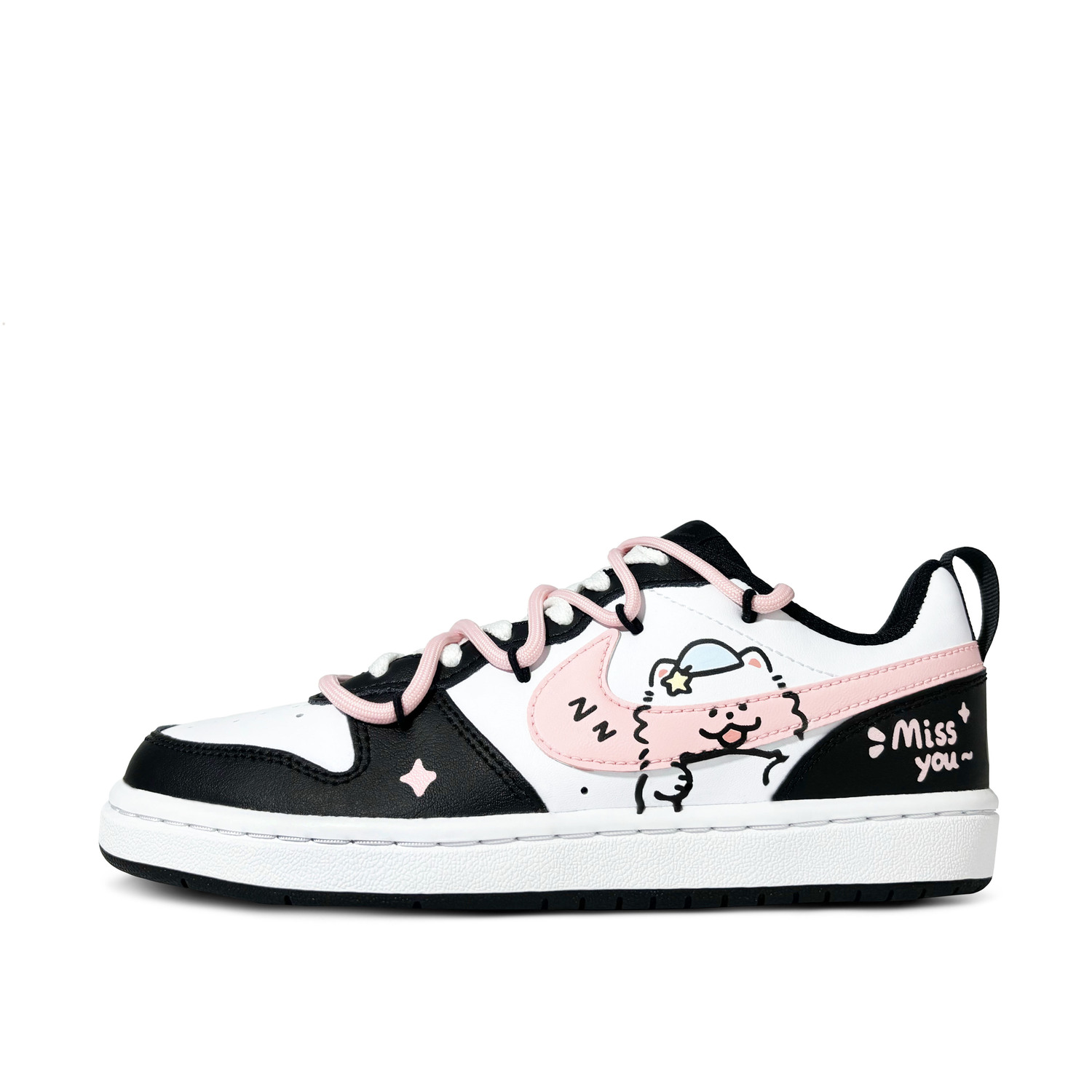 

Кроссовки для скейтбординга Court Borough Good Night Doggy противоскользящие износостойкие низкие детские Nike черный белый розовый подростковые