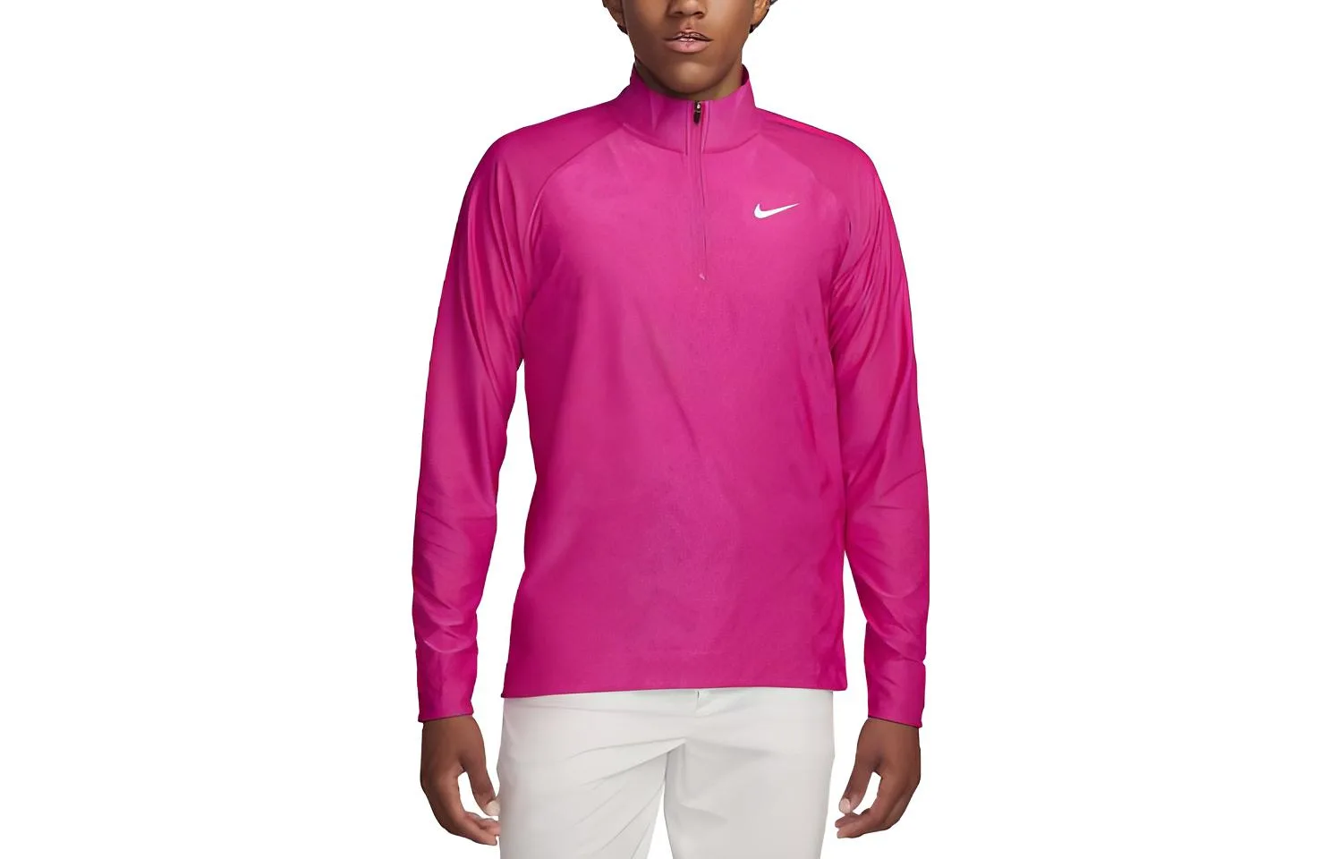 Nike Футболка Dri Fit мужская с воротником-стойкой, прямая, розово-красная