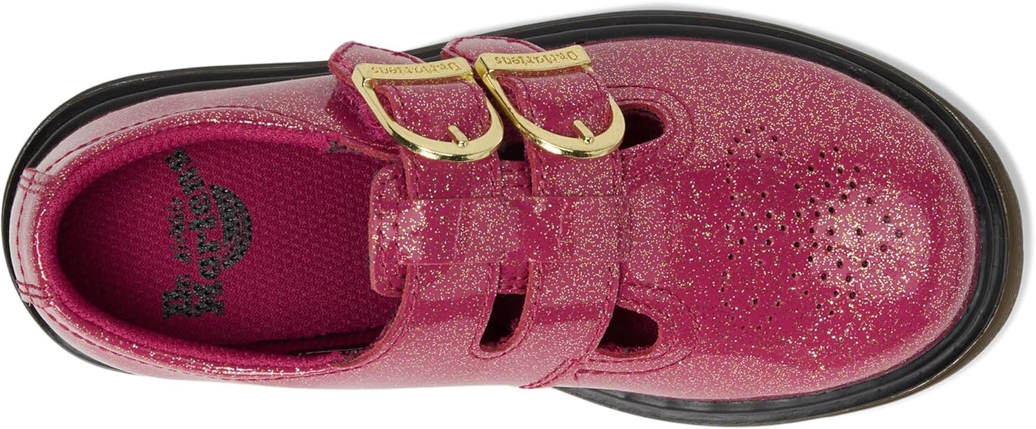 Кроссовки Dr. Martens Girl's 8065 J (Little Big Kid) Mary Jane Flat, Fuchsia/Silver/Gold Glitter — фото 2