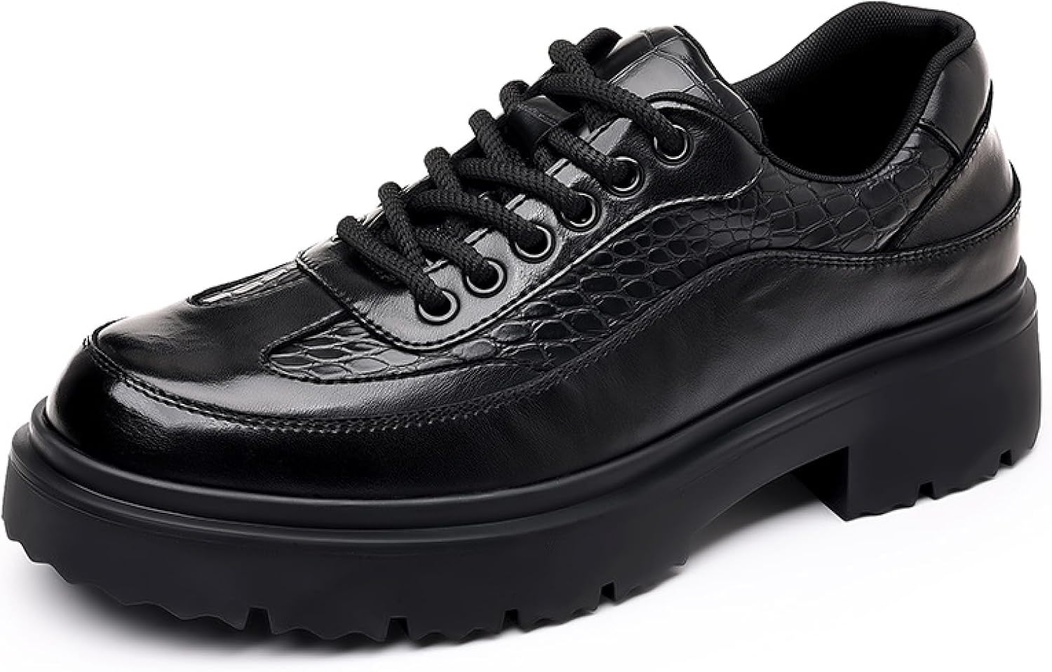 

Мужские оксфорды на платформе из тисненной кожи, комфортные, с круглым носком, противоскользящей подошвой с амортизацией, шнуровкой, формальные дерби, для работы, офиса, вечера и повседневной носки Bhdjk, черный