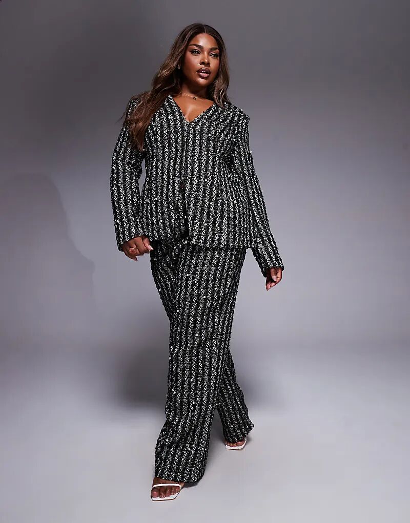 

Комплект из брюк букле с жемчужной отделкой ASOS LUXE Curve черного цвета