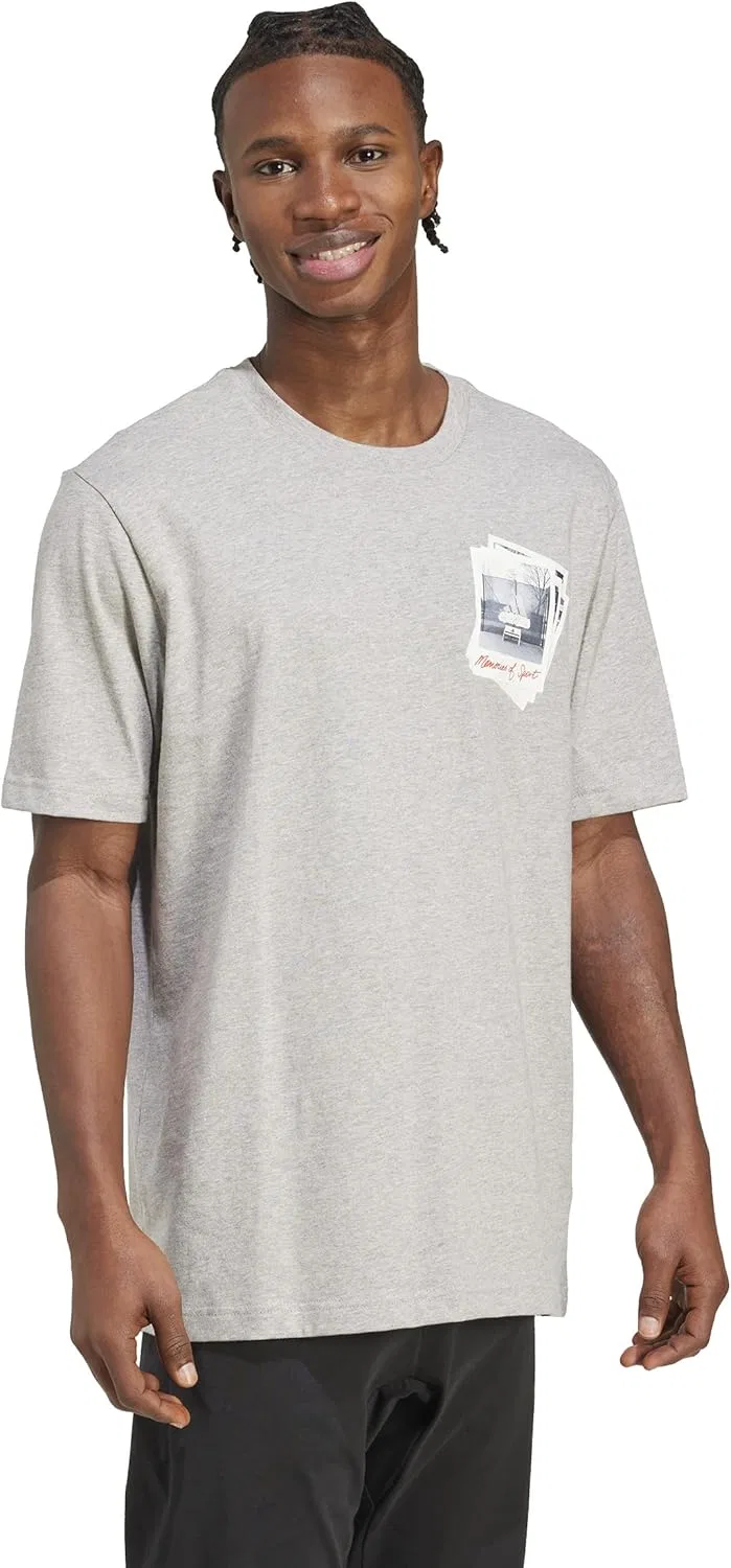 Футболка с графическим принтом adidas, Medium Grey Heather/Memories of Sport — фото 3