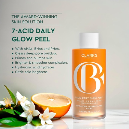 Ежедневный пилинг Clarks Botanicals 7-Acid Daily Glow Peel AHA BHA Chemical Peel для лица Clark's Botanicals — фото 2