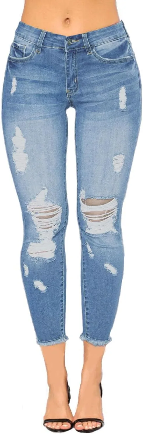 

ebossy Женские джинсы с эффектом потертостей, высокая посадка, укороченные