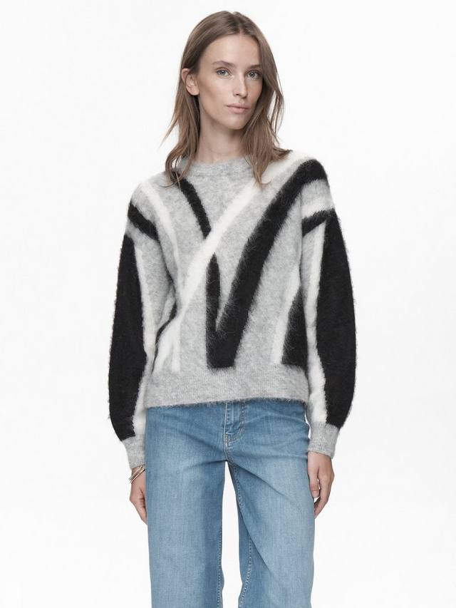 

Джемпер Suri Brushstroke из шерсти Numph, Grey/Black/White