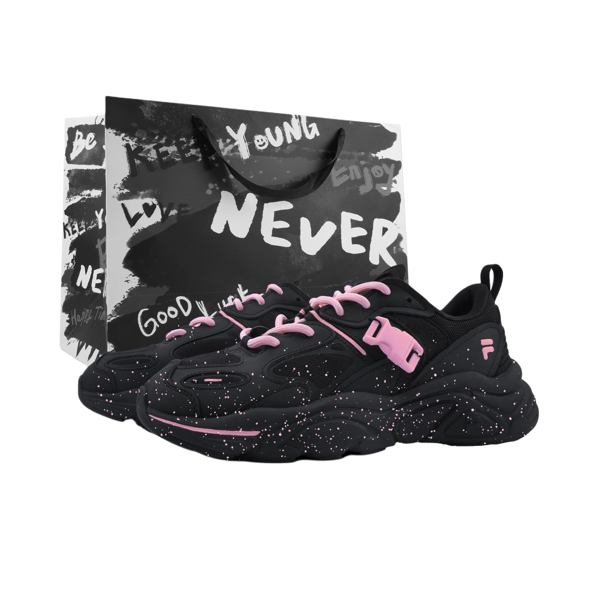 

Марс 2 марс 2.0 розовый+shopping bag устойчивые к истиранию низкие повседневные кроссовки unisex розовый черный FILA, розовый