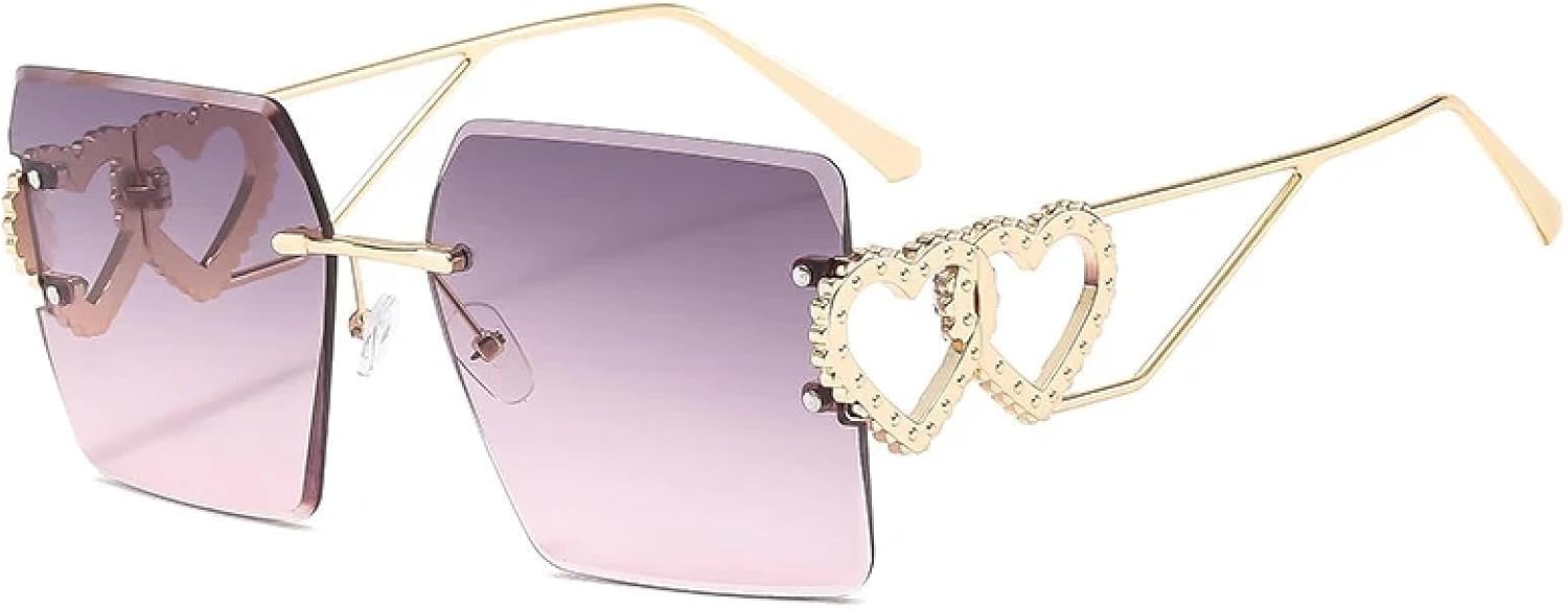 

Солнцезащитные очки в стиле ретро без оправы для женщин и мужчин, модные, с металлическим декором, для путешествий и вождения, с защитой от УФ-излучения UV400 TKKTLLT, Gold Gray Pink