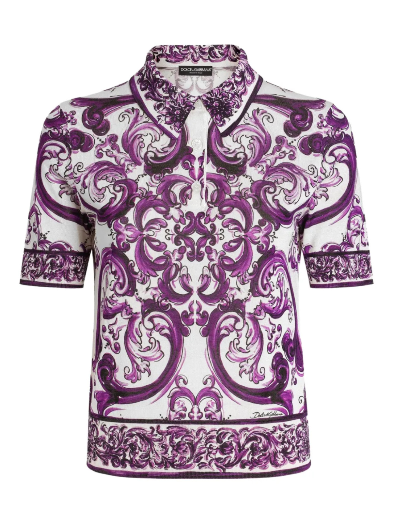 

Dolce & Gabbana шелковая рубашка поло с принтом Majolica, белый