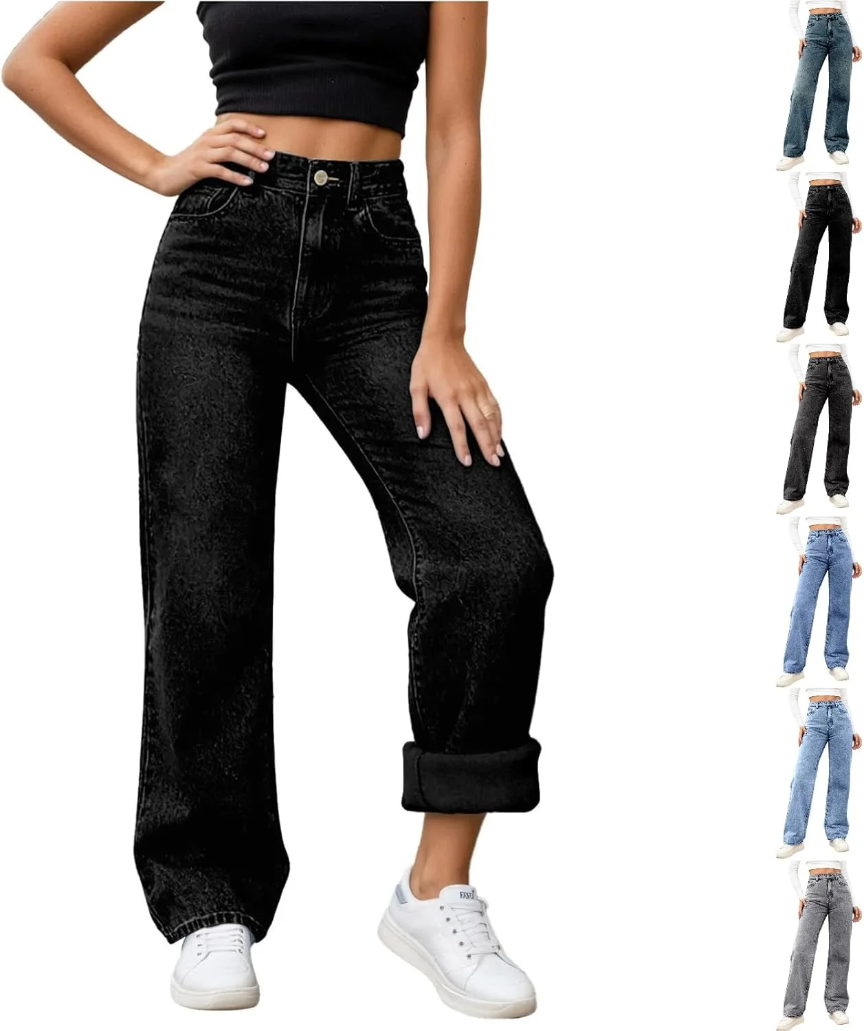 

Женские джинсы с флисовой подкладкой, прямые, утепленные