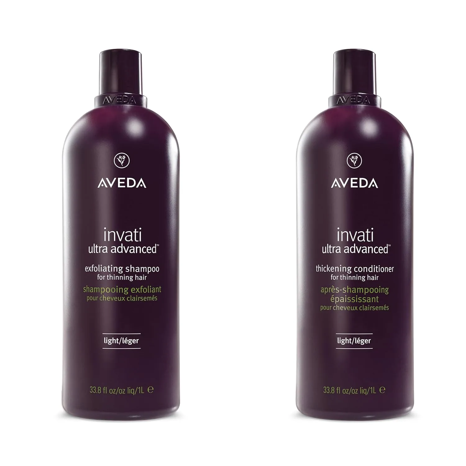 Aveda Invati Ultra Advanced отшелушивающий шампунь и облегченный кондиционер для объема, для тонких и средних редеющих волос, нормальной и жирной кожи головы, 1 л