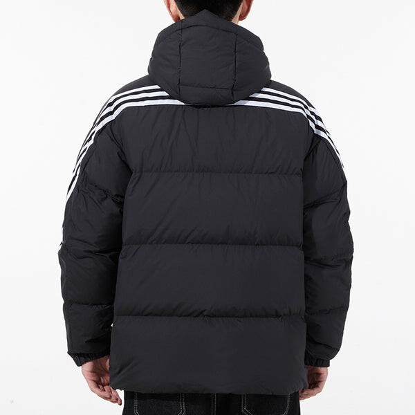 Пуховик adidas 3st Puffy Dwn J Casual Sports Stay Warm hooded down Jacket Black, черный — фото 4