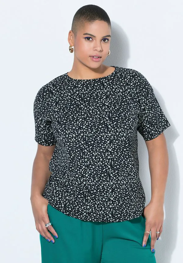 

Футболка с минималистичным цветочным принтом Studio Untold, Black, Черный, Футболка с минималистичным цветочным принтом Studio Untold, Black