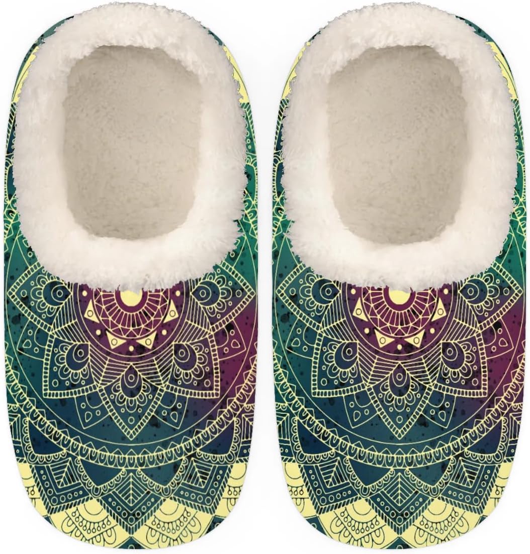 

Тапочки QsirBC Mandala Dots для женщин и мужчин, мягкие с эффектом памяти, с противоскользящей подошвой, для дома и улицы, уютные, пушистые и теплые, Mandala Dots M