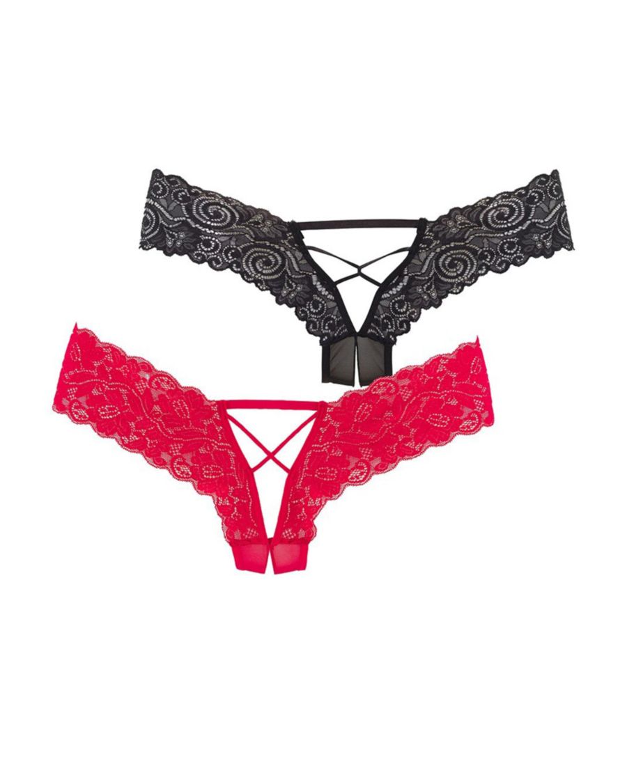 

Женские стринги с открытыми ремешками, комплект из 2 штук LASCANA, Black & red